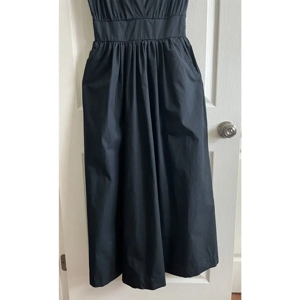 BANANA REPUBLIC Women's Black Organic 100% Cotton V Neck Midi Dress Sz M - Picture 5 of 12